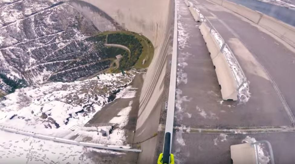 Mountain biker riding on a ledge. Fabio Wibmer | Pushing Limits 200 Meters High.