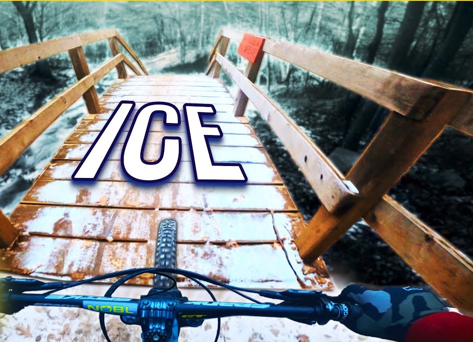 Mountain Biking on Ice at Highland Mountain Bike Park. Mountain Biking in Winter can be fun and scary at the same time.
